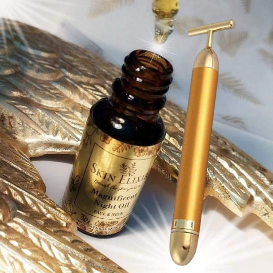 Rejuvenate your skin with Skin Elixir Night Oil and 24k Gold Plated Facial Bar Bundle - Skin Elixir UK